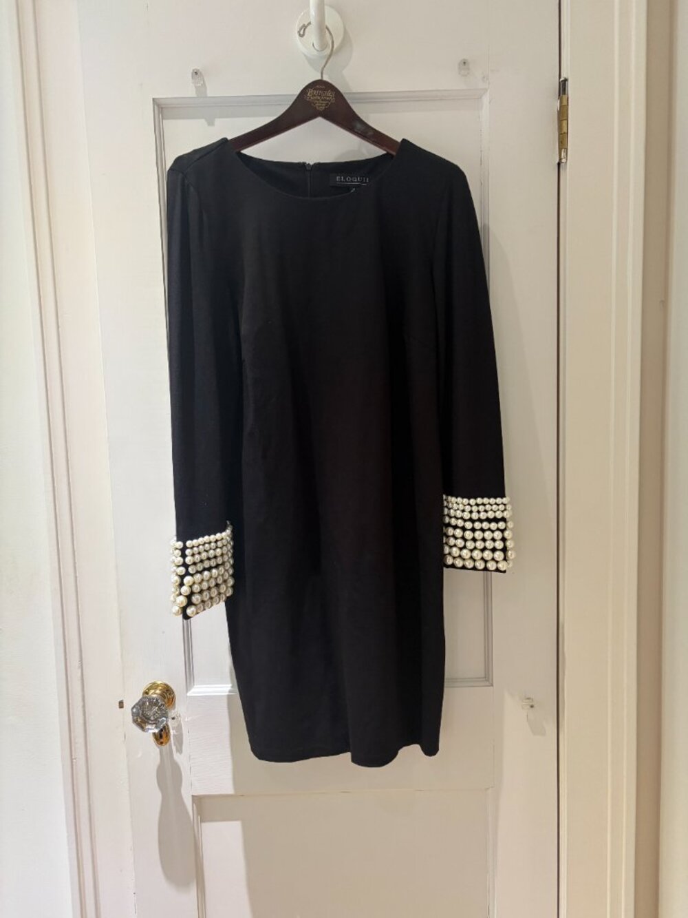 ELOQUII $139 Pearl Beaded Cuff Black Dress  Size 14 NWT - Picture 2 of 9